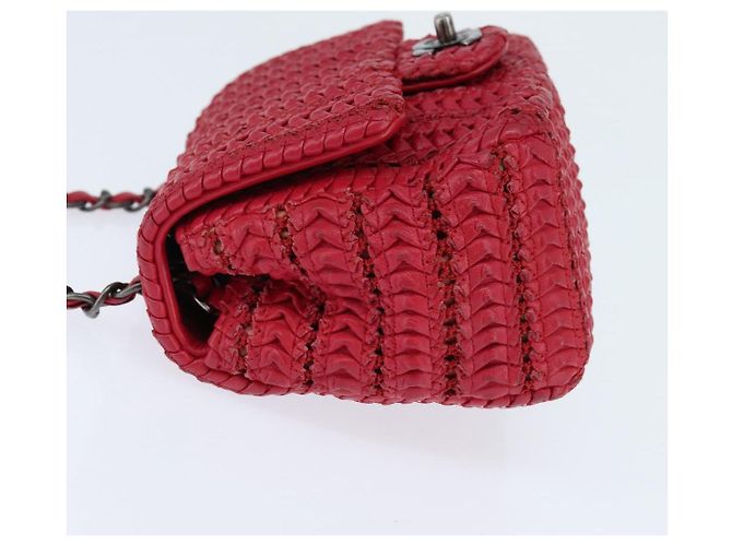 CHANEL Borsa a tracolla Cloche Turn Lock in pelle di agnello rossa argento CC Auth bs30375 Rosso - vista 3
