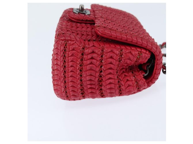 CHANEL Borsa a tracolla Cloche Turn Lock in pelle di agnello rossa argento CC Auth bs30375 Rosso - vista 4