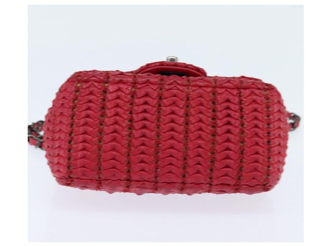CHANEL Borsa a tracolla Cloche Turn Lock in pelle di agnello rossa argento CC Auth bs30375 Rosso - vista 5