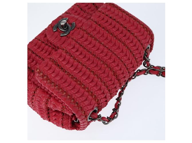 CHANEL Borsa a tracolla Cloche Turn Lock in pelle di agnello rossa argento CC Auth bs30375 Rosso - vista 6