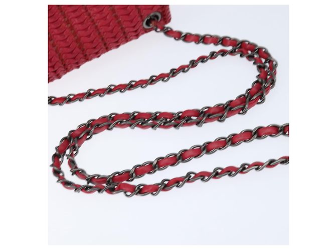 CHANEL Borsa a tracolla Cloche Turn Lock in pelle di agnello rossa argento CC Auth bs30375 Rosso - vista 7