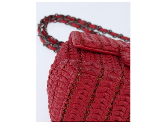CHANEL Borsa a tracolla Cloche Turn Lock in pelle di agnello rossa argento CC Auth bs30375 Rosso - vista 9