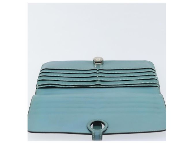 Hermès HERMES Dogon Lange Geldbörse Leder Hellblau Silber Auth am9479 - Ansicht 10