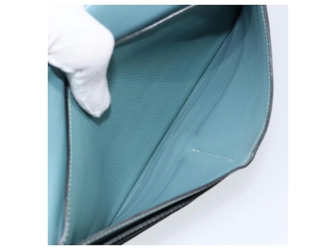 Hermès HERMES Dogon Lange Geldbörse Leder Hellblau Silber Auth am9479 - Ansicht 11