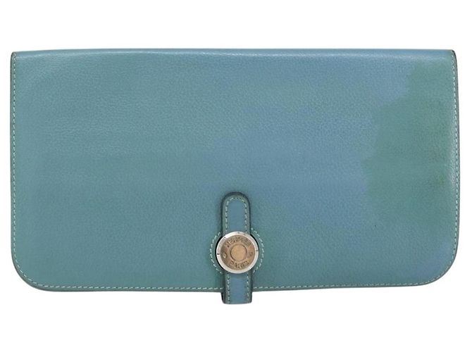Hermès HERMES Dogon Lange Geldbörse Leder Hellblau Silber Auth am9479 - Ansicht 13