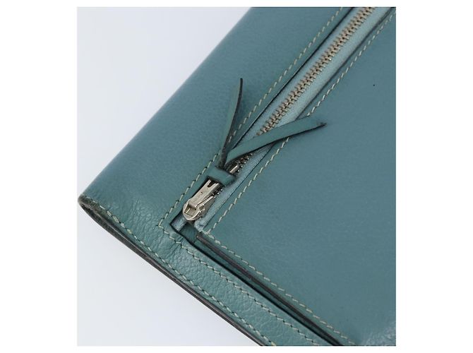 Hermès HERMES Dogon Lange Geldbörse Leder Hellblau Silber Auth am9479 - Ansicht 18