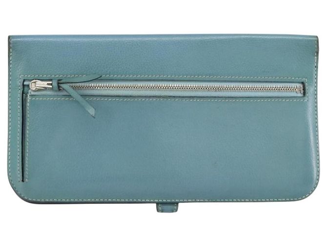 Hermès HERMES Dogon Lange Geldbörse Leder Hellblau Silber Auth am9479 - Ansicht 2