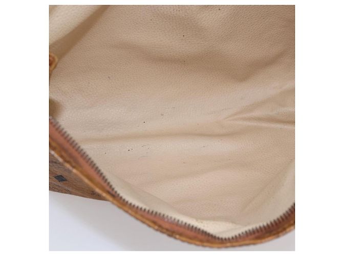 MCM Logogram Vicetos Clutch Bag in PVC Pelle Marrone Oro Auth BA7355 D'oro - vista 10
