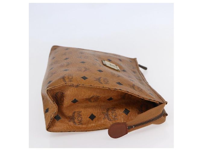 MCM Logogram Vicetos Clutch Bag in PVC Pelle Marrone Oro Auth BA7355 D'oro - vista 4