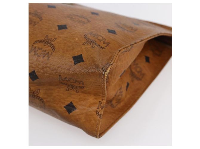 MCM Logogram Vicetos Clutch Bag in PVC Pelle Marrone Oro Auth BA7355 D'oro - vista 7