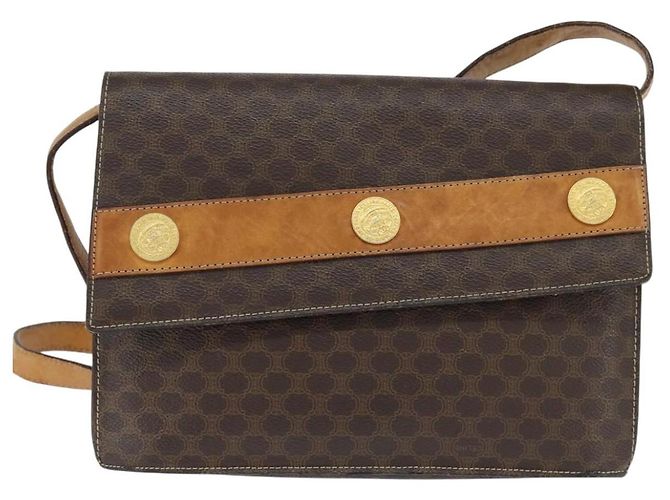 Céline Borsa a Spalla in Tela Macadam CELINE in Pelle PVC Marrone Oro Auth 150050 D'oro - vista 13