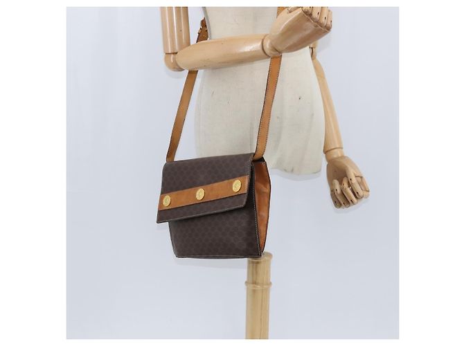 Céline Borsa a Spalla in Tela Macadam CELINE in Pelle PVC Marrone Oro Auth 150050 D'oro - vista 22