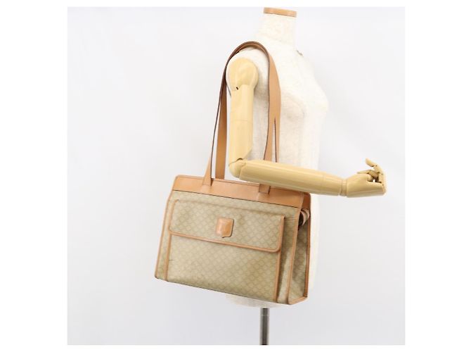 Céline Borsa a Spalla in Tela Macadam CELINE PVC Beige Oro Auth gh1092 D'oro - vista 23