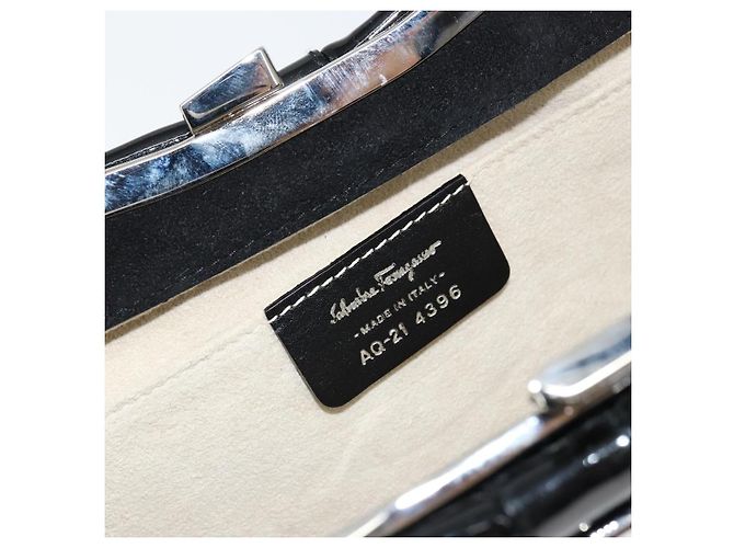 Borsa a Spalla Salvatore Ferragamo Vala Smalto Nero Argento Auth 149147 - vista 12