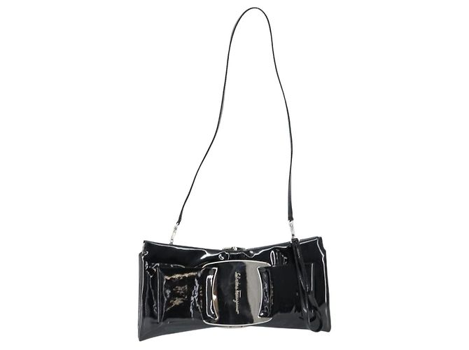 Borsa a Spalla Salvatore Ferragamo Vala Smalto Nero Argento Auth 149147 - vista 13