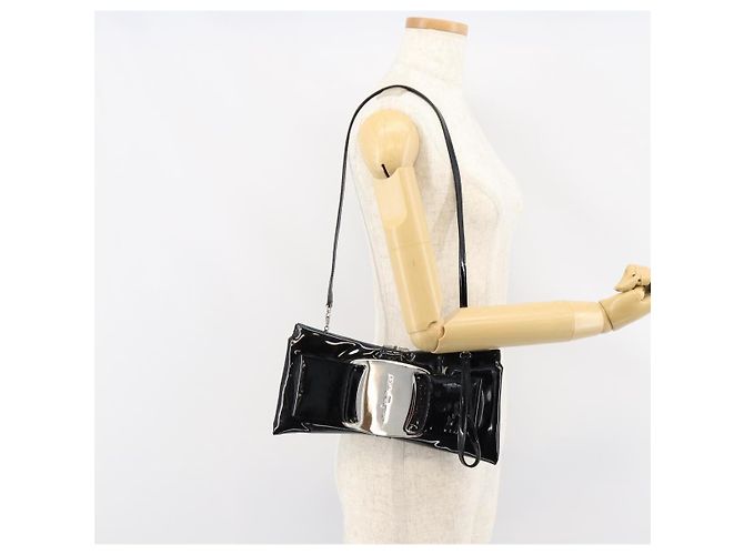 Borsa a Spalla Salvatore Ferragamo Vala Smalto Nero Argento Auth 149147 - vista 21