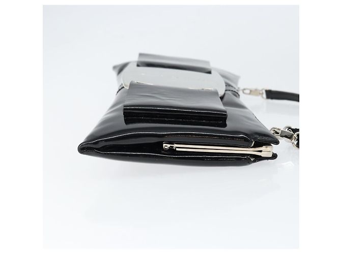 Borsa a Spalla Salvatore Ferragamo Vala Smalto Nero Argento Auth 149147 - vista 3