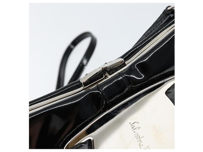 Borsa a Spalla Salvatore Ferragamo Vala Smalto Nero Argento Auth 149147 - vista 9