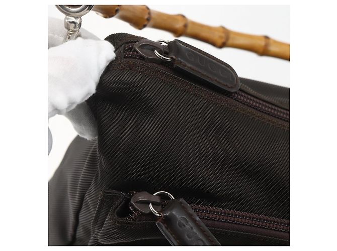 Borsa a spalla Gucci Bamboo Nylon 2 in 1 Marrone Argento Autentica 151470 - vista 10