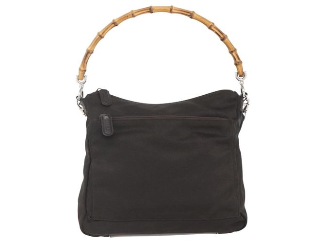 Borsa a spalla Gucci Bamboo Nylon 2 in 1 Marrone Argento Autentica 151470 - vista 13