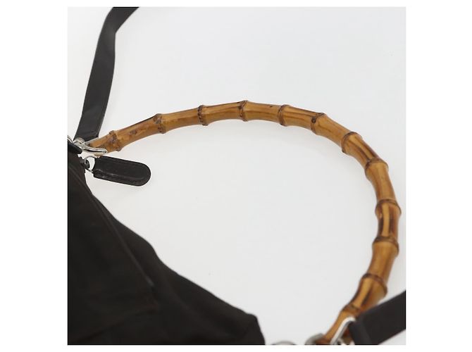 Borsa a spalla Gucci Bamboo Nylon 2 in 1 Marrone Argento Autentica 151470 - vista 14