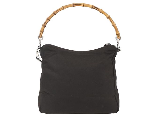 Borsa a spalla Gucci Bamboo Nylon 2 in 1 Marrone Argento Autentica 151470 - vista 2