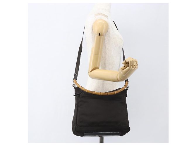 Borsa a spalla Gucci Bamboo Nylon 2 in 1 Marrone Argento Autentica 151470 - vista 24