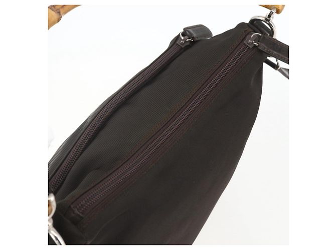 Borsa a spalla Gucci Bamboo Nylon 2 in 1 Marrone Argento Autentica 151470 - vista 6