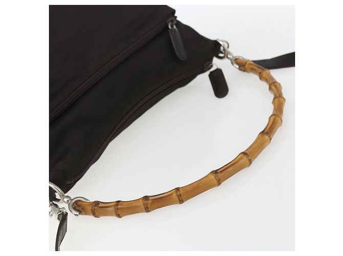 Borsa a spalla Gucci Bamboo Nylon 2 in 1 Marrone Argento Autentica 151470 - vista 7
