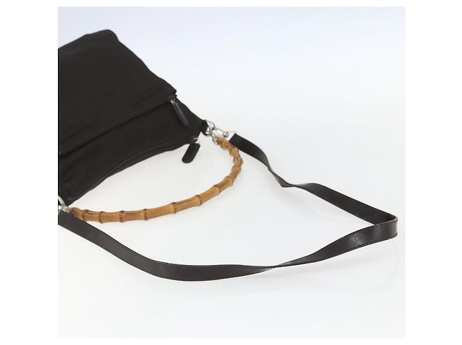 Borsa a spalla Gucci Bamboo Nylon 2 in 1 Marrone Argento Autentica 151470 - vista 8