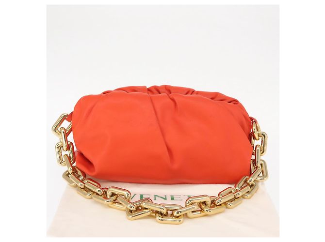 Autre Marque Borsa a spalla con catena in pelle arancione oro Auth 146565SAV D'oro - vista 12