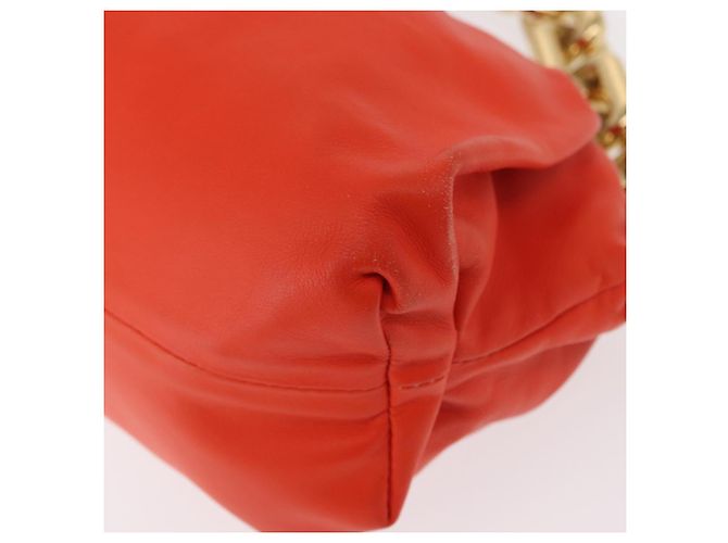 Autre Marque Borsa a spalla con catena in pelle arancione oro Auth 146565SAV D'oro - vista 14