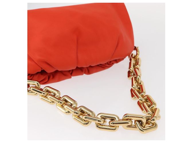 Autre Marque Borsa a spalla con catena in pelle arancione oro Auth 146565SAV D'oro - vista 6