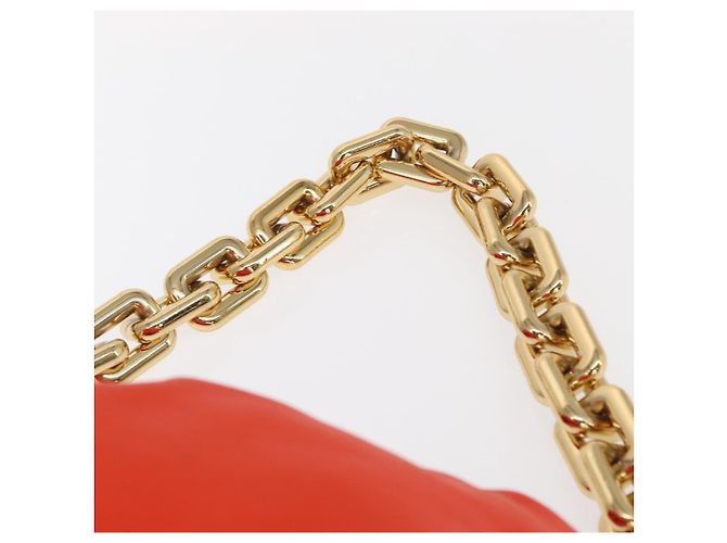 Autre Marque Borsa a spalla con catena in pelle arancione oro Auth 146565SAV D'oro - vista 7