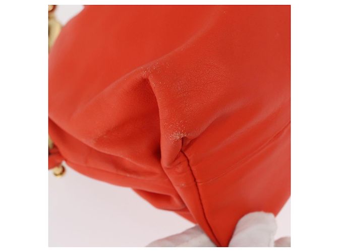 Autre Marque Borsa a spalla con catena in pelle arancione oro Auth 146565SAV D'oro - vista 8