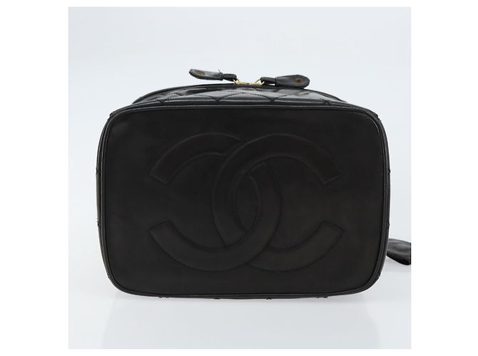 Vanity CHANEL Pochette Matelassé Smalto Nero Oro CC Auth bs31398 D'oro - vista 9