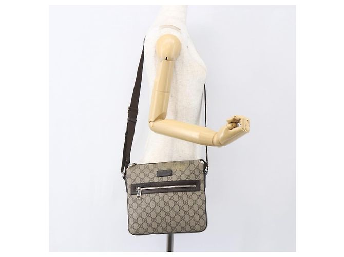 Gucci Borsa a Spalla GG Supreme in PVC Pelle Beige Argento 406410 Auth 151765 - vista 24