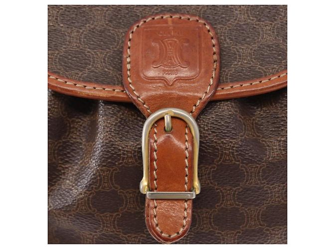 Céline Borsa a Spalla in Tela Macadam CELINE in Pelle PVC Marrone Oro Auth 151785 D'oro - vista 14