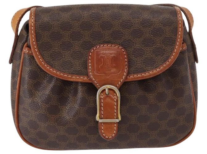 Céline Borsa a Spalla in Tela Macadam CELINE in Pelle PVC Marrone Oro Auth 151785 D'oro - vista 2