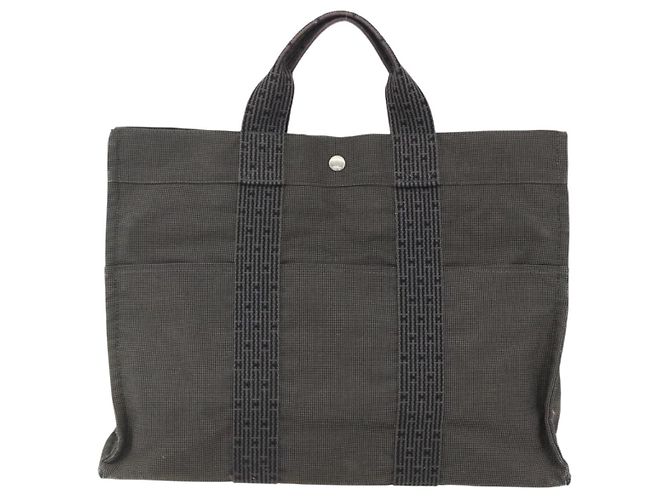 Hermès HERMES Handtasche Her Line MM Canvas Grau Silber Auth ka409 Braun - Ansicht 2