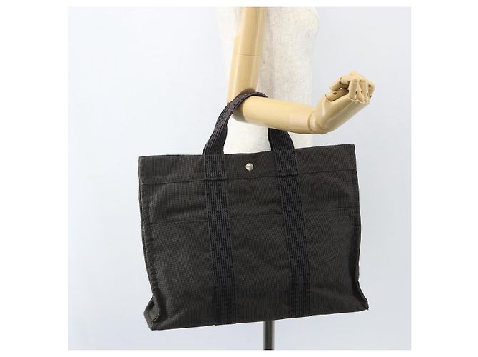 Hermès HERMES Handtasche Her Line MM Canvas Grau Silber Auth ka409 Braun - Ansicht 20