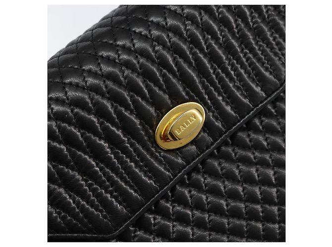 BALLY Bolsa de mão em couro preto e dourado Auth 154724 - vista 14