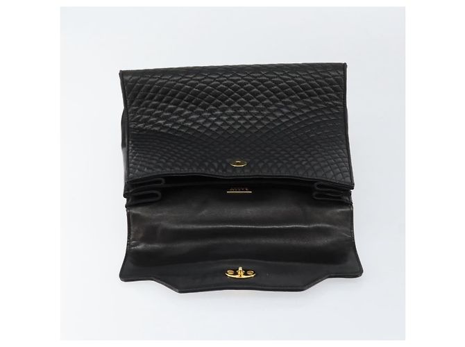 BALLY Bolsa de mão em couro preto e dourado Auth 154724 - vista 15