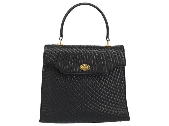 BALLY Bolsa de mão em couro preto e dourado Auth 154724 - vista 2