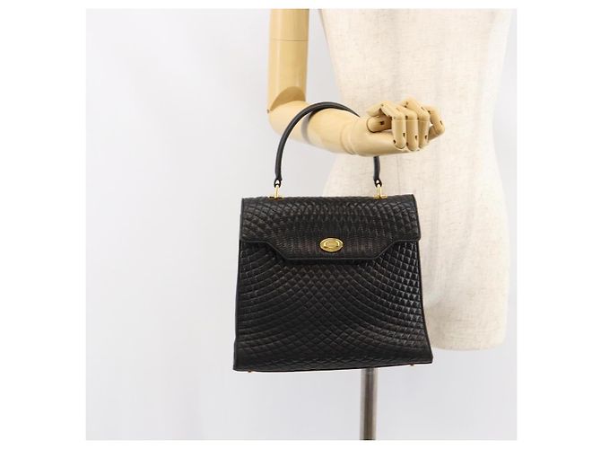 BALLY Bolsa de mão em couro preto e dourado Auth 154724 - vista 23