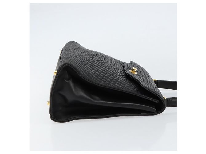 BALLY Bolsa de mão em couro preto e dourado Auth 154724 - vista 4