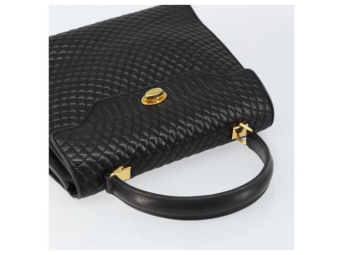 BALLY Bolsa de mão em couro preto e dourado Auth 154724 - vista 6