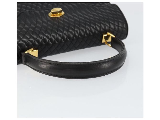 BALLY Bolsa de mão em couro preto e dourado Auth 154724 - vista 7