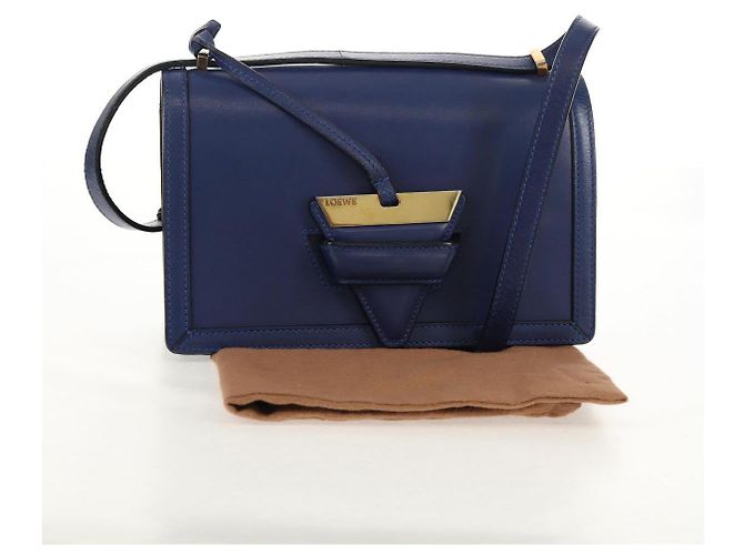 Borsa a Spalla LOEWE Barcelona in Pelle Blu Oro Auth ka587V D'oro - vista 12