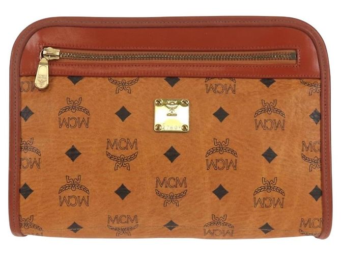 MCM Logogram Vicetos Bolso Clutch de PVC Cuero Marrón Dorado Auth am9844V - vista 2